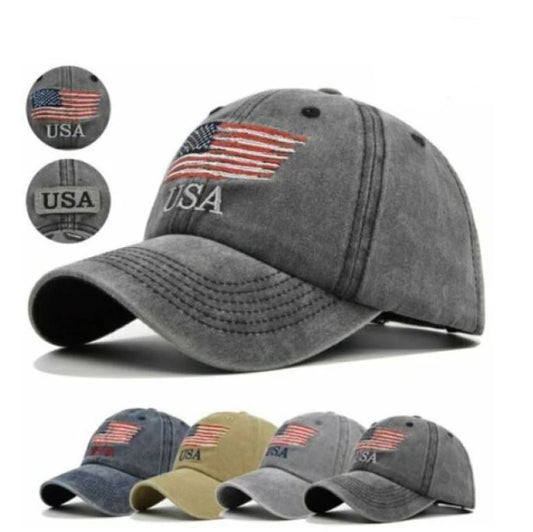 New Embroidered USA American Flag Cotton Adjustable Baseball Hat Cap – Available in New Colors