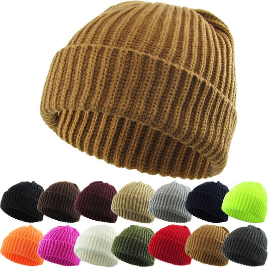 THICK Ribbed Beanie Knit Ski Cap Skull Hat – Warm Solid Color Winter Cuff Hat for Men