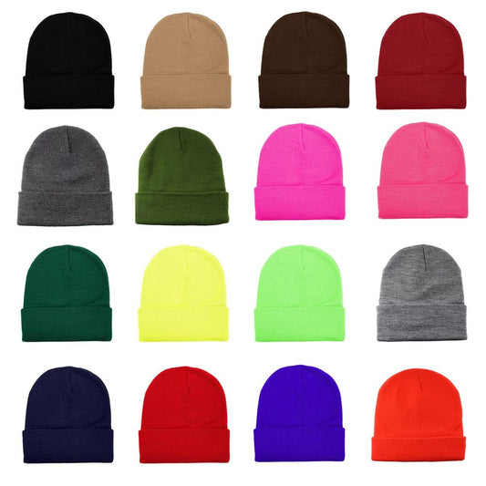 Unisex Plain Warm Knit Beanie Hat Cuff Skull Ski Cap – Stretch Fit Winter Boonie Hat