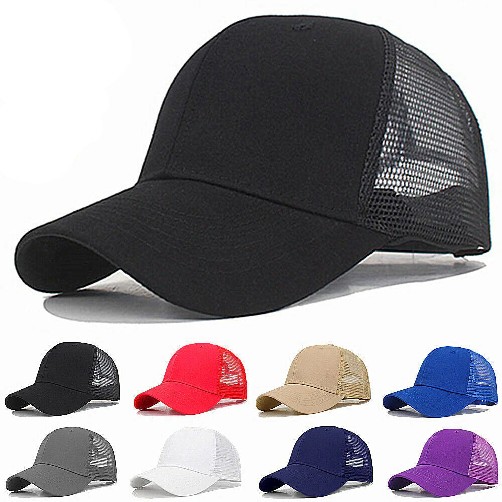 Trucker Hat Plain Mesh Back Solid Snapback Baseball Cap – Adjustable Blank Hats for Men & Women