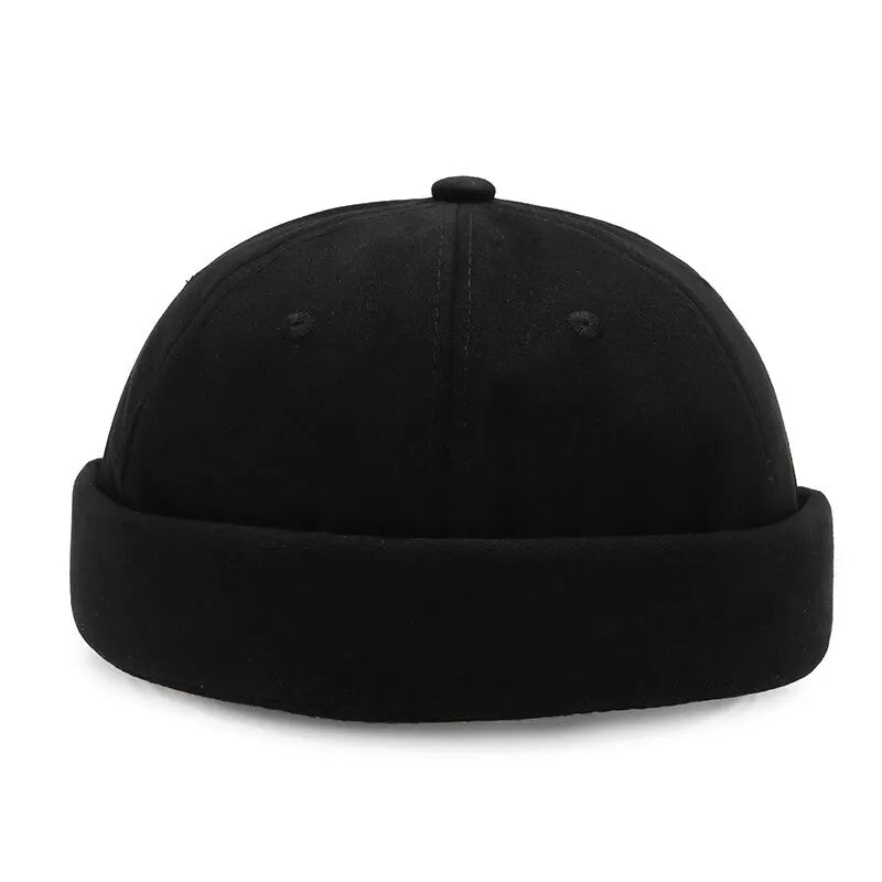 Retro Brimless Men’s Hat Skull Cap – Cotton Rolled Cuff Adjustable Canvas Cap