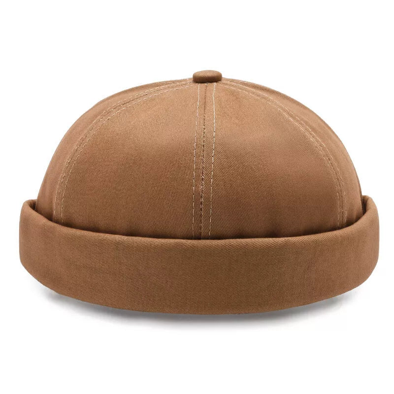 Retro Brimless Men’s Hat Skull Cap – Cotton Rolled Cuff Adjustable Canvas Cap