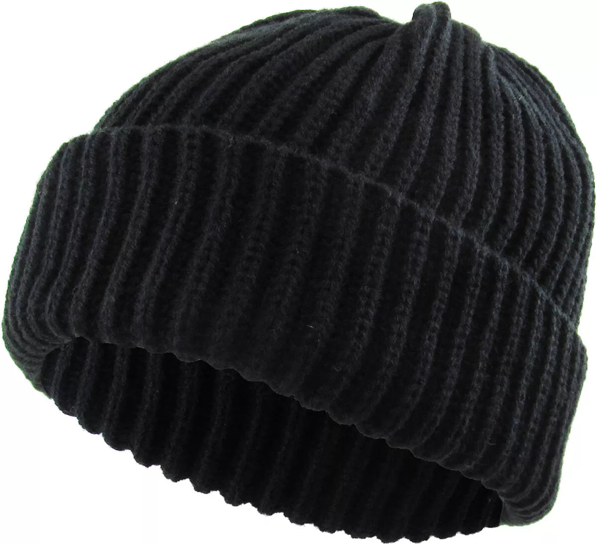 THICK Ribbed Beanie Knit Ski Cap Skull Hat – Warm Solid Color Winter Cuff Hat for Men