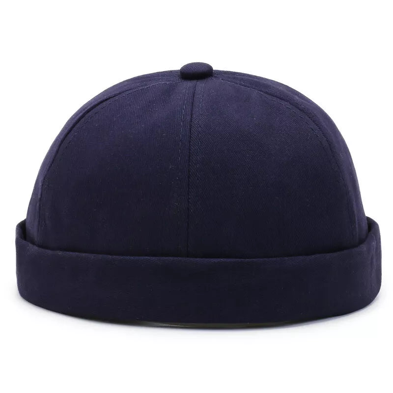 Retro Brimless Men’s Hat Skull Cap – Cotton Rolled Cuff Adjustable Canvas Cap