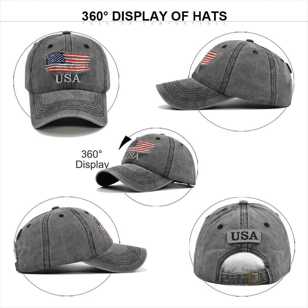 New Embroidered USA American Flag Cotton Adjustable Baseball Hat Cap – Available in New Colors