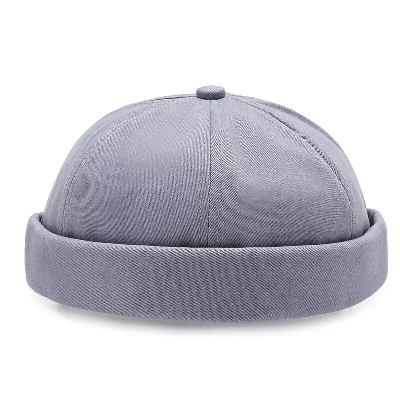 Retro Brimless Men’s Hat Skull Cap – Cotton Rolled Cuff Adjustable Canvas Cap