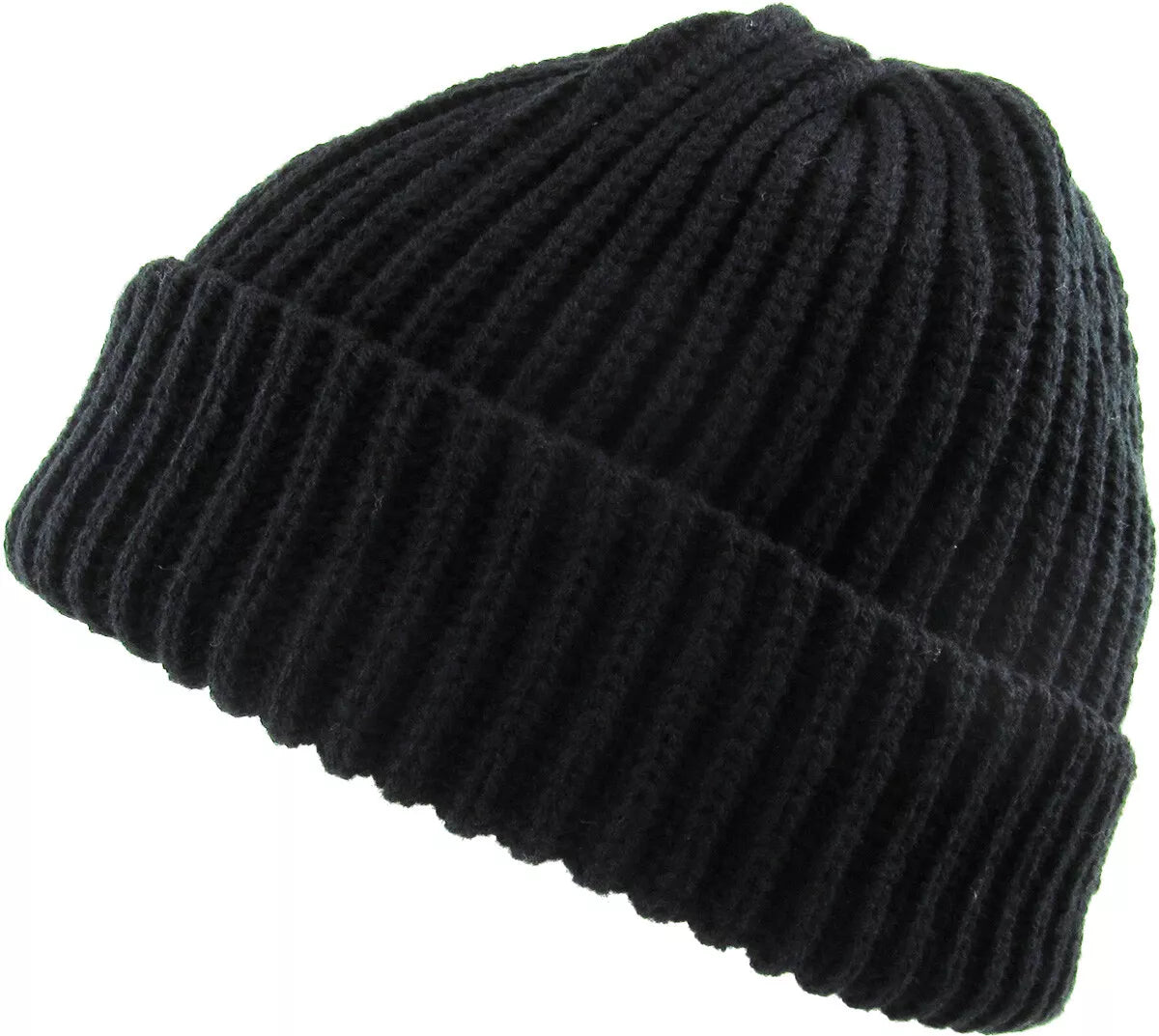 THICK Ribbed Beanie Knit Ski Cap Skull Hat – Warm Solid Color Winter Cuff Hat for Men