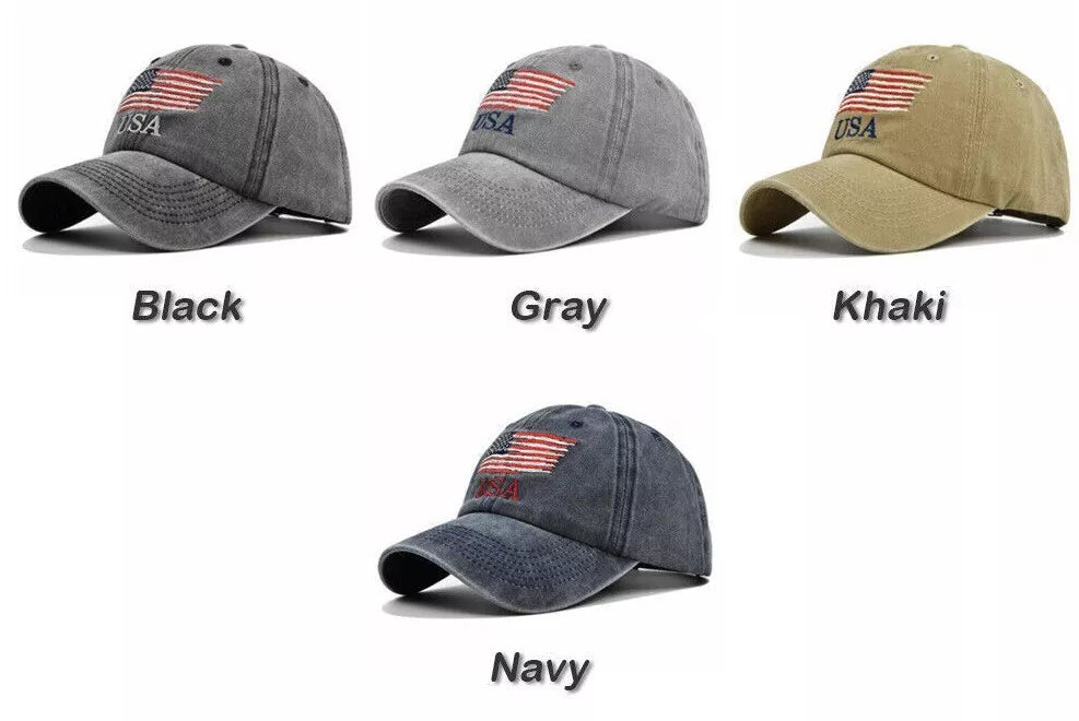 New Embroidered USA American Flag Cotton Adjustable Baseball Hat Cap – Available in New Colors