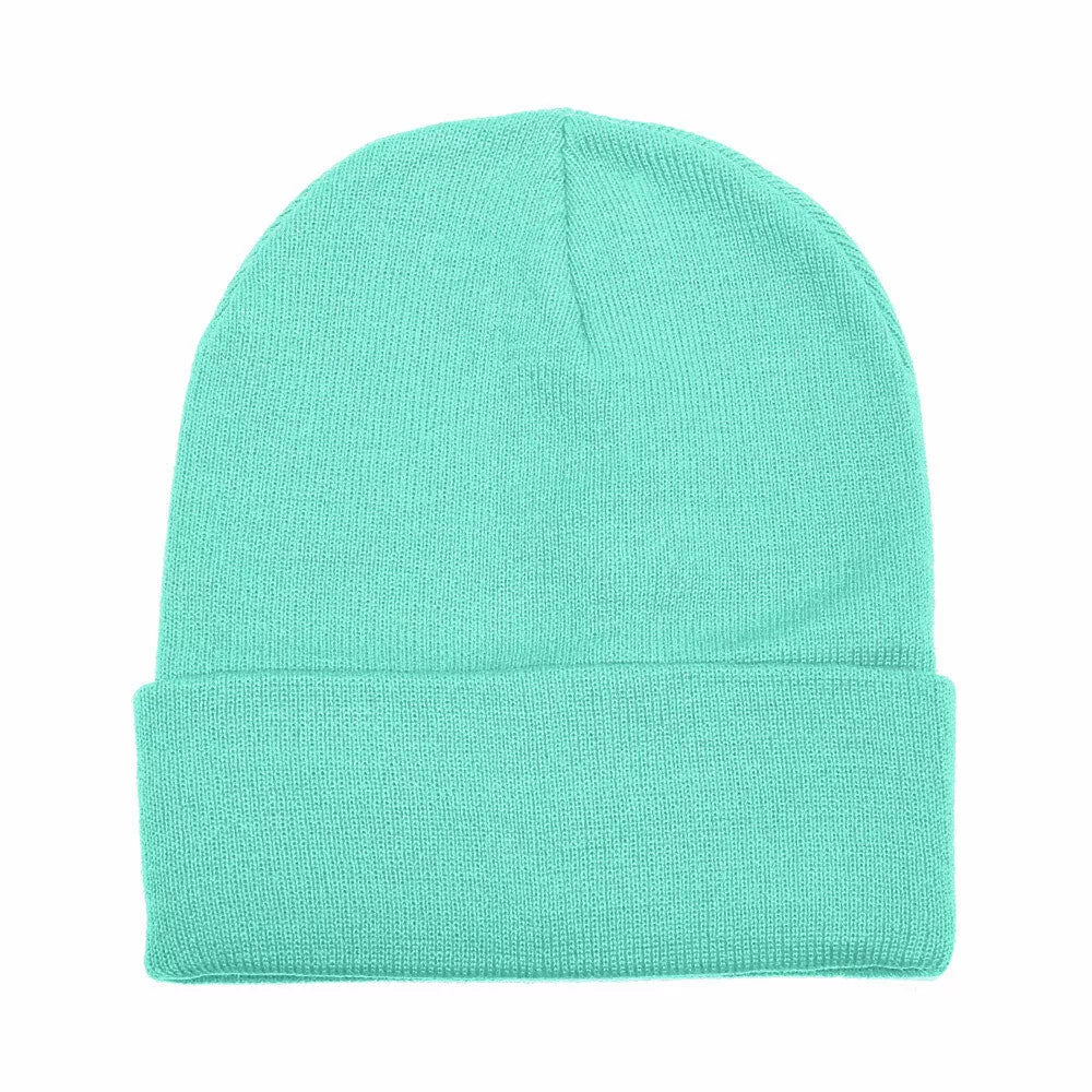 Unisex Plain Warm Knit Beanie Hat Cuff Skull Ski Cap – Stretch Fit Winter Boonie Hat