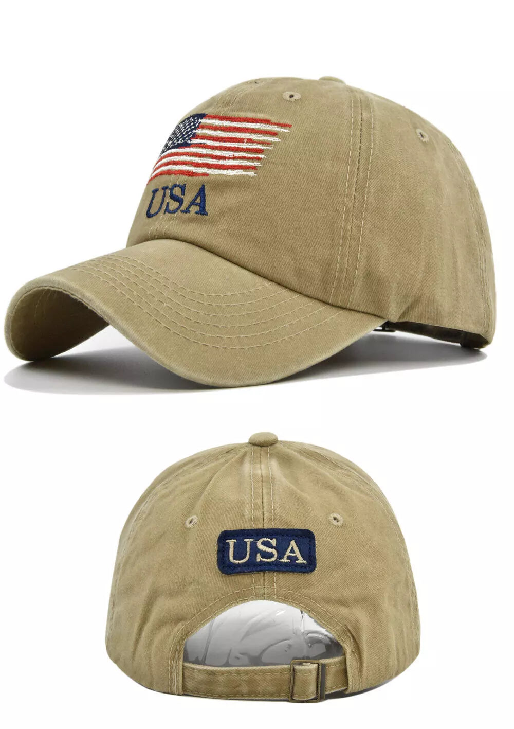 New Embroidered USA American Flag Cotton Adjustable Baseball Hat Cap – Available in New Colors