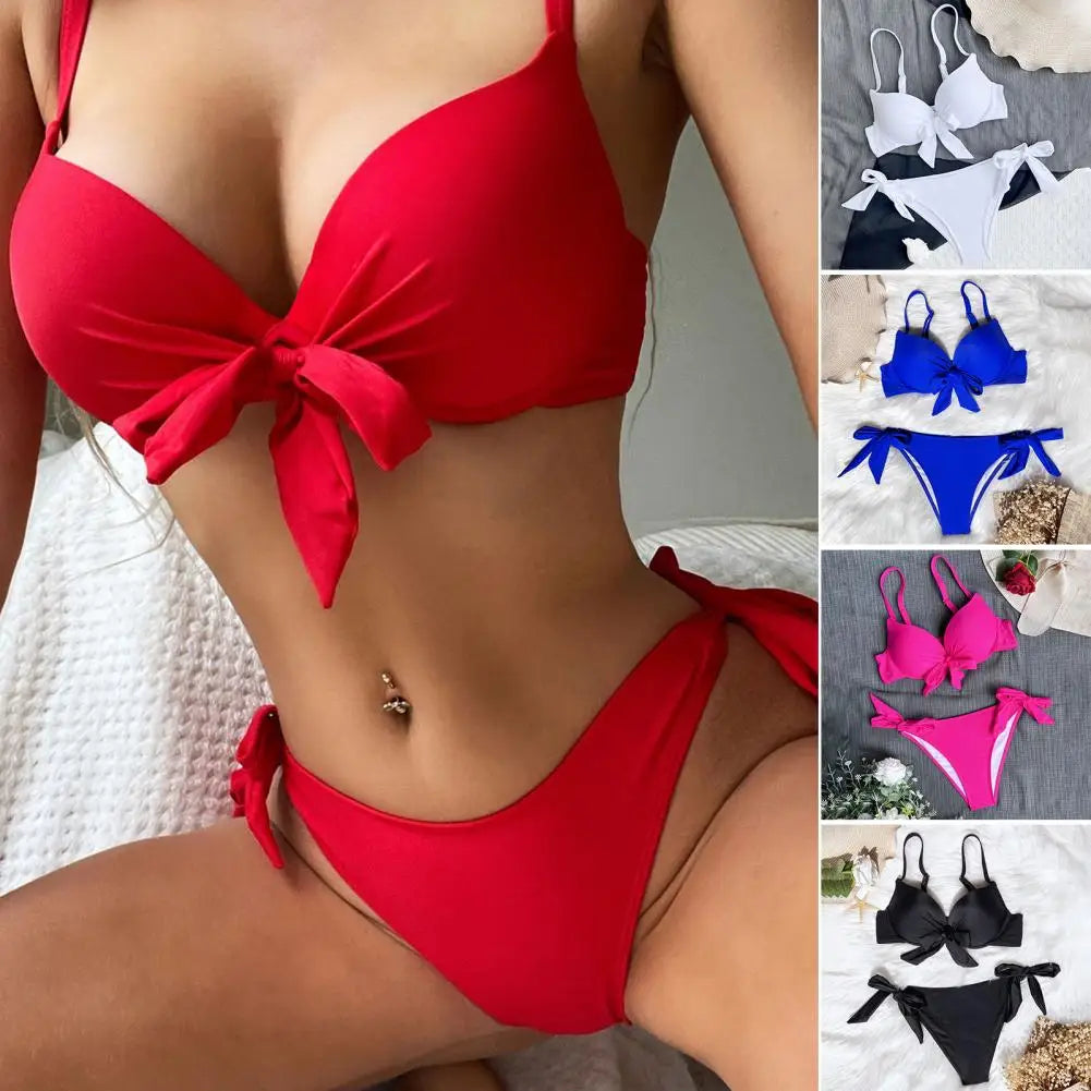 sexy front bow knot push up bikinis swimsuit tie bikini swimsuit Swimwear Biquini conjunto de bikini tankini