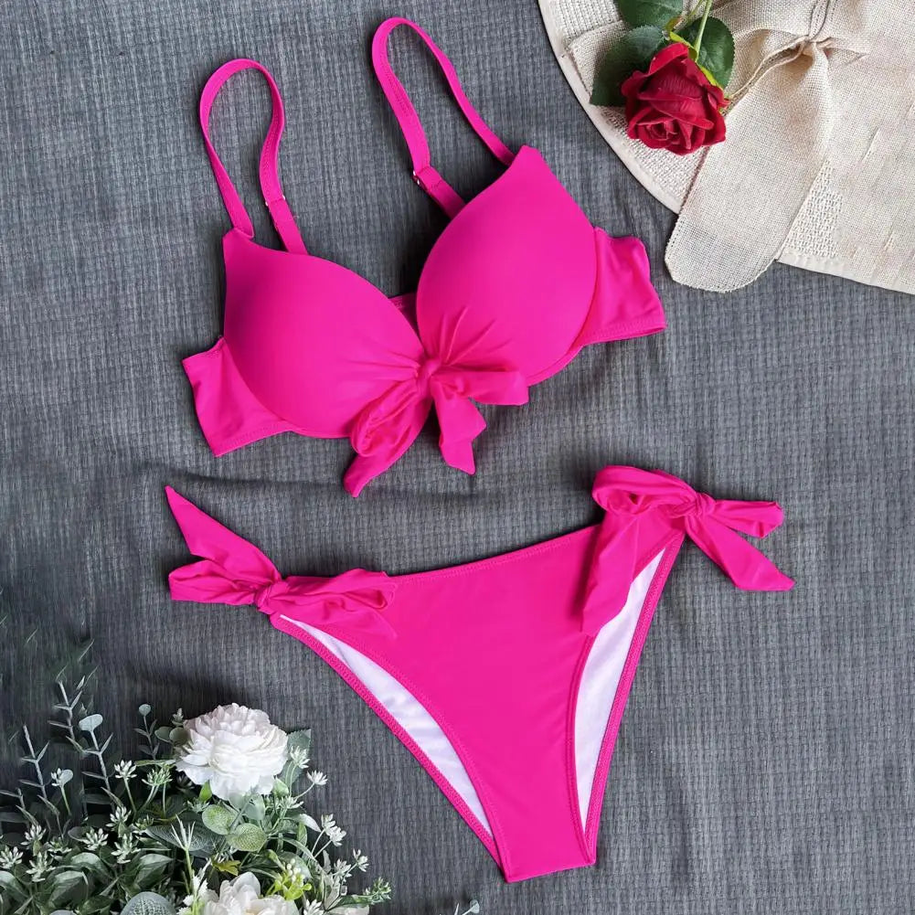 sexy front bow knot push up bikinis swimsuit tie bikini swimsuit Swimwear Biquini conjunto de bikini tankini