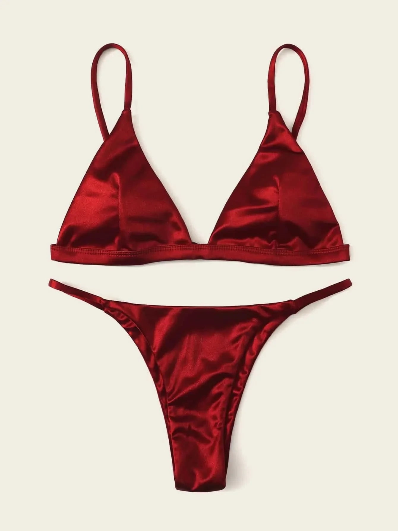 sexy satin wine red triangle micro Bikini Sets thong swimsuit Swimwear beach outfits conjunto de bikini