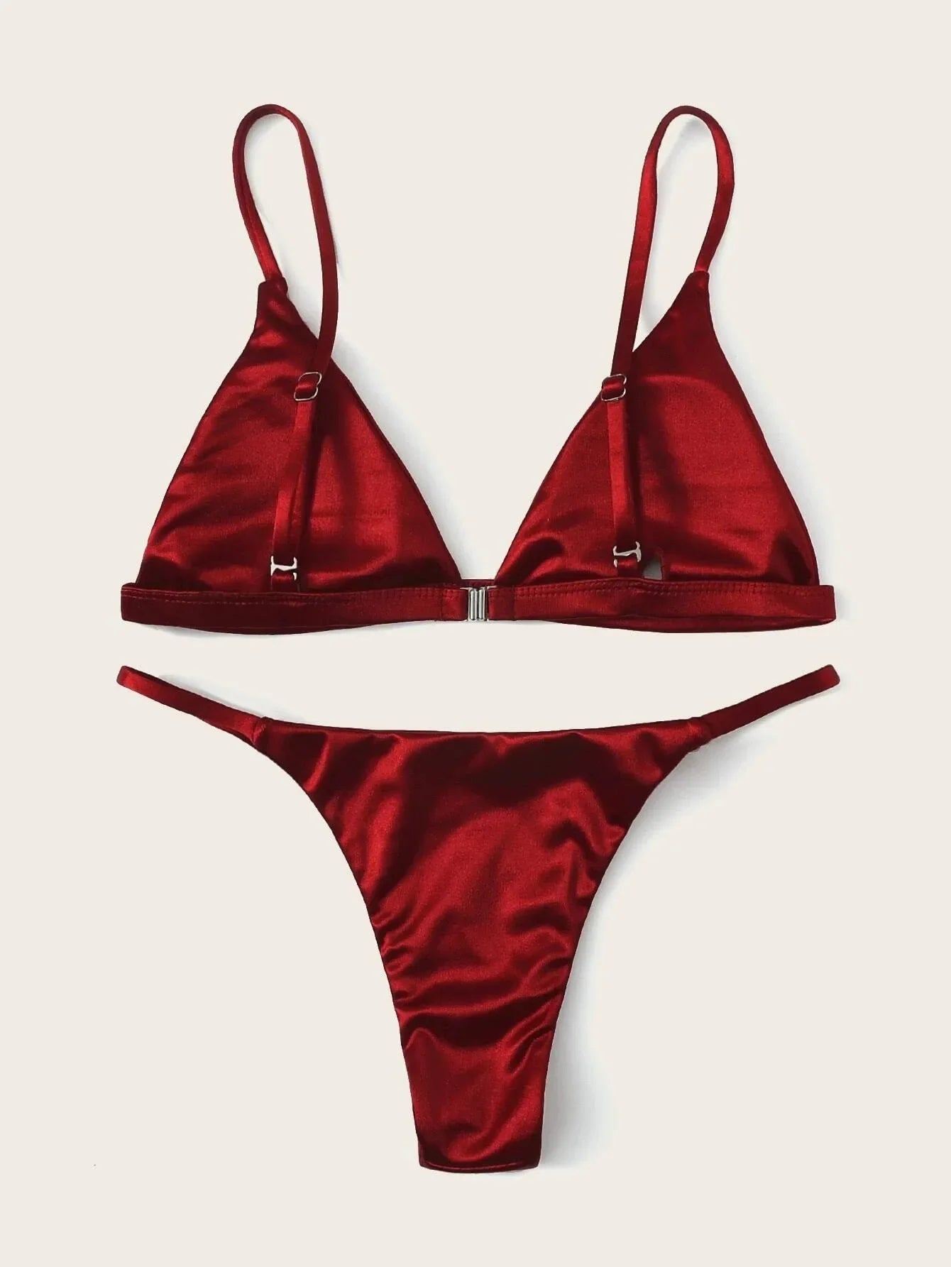 sexy satin wine red triangle micro Bikini Sets thong swimsuit Swimwear beach outfits conjunto de bikini